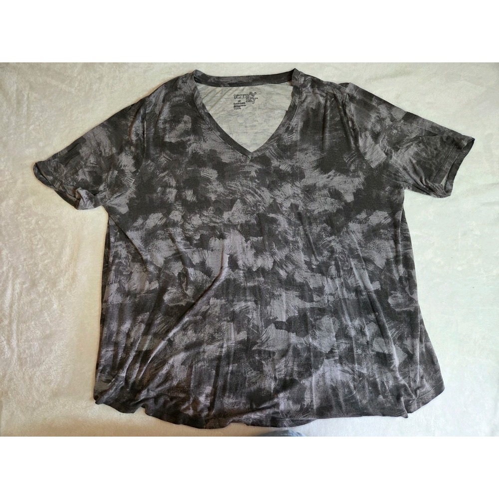 376 Jones New York 2X Gray Abstract Print Short Sleeve Tunic Top